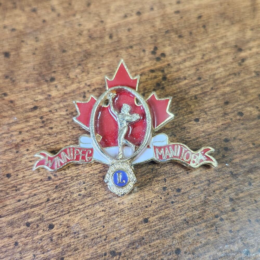 Vintage Lions Club Winnipeg Manitoba Canada Figure Skating Maple Leaf Enamel Pin